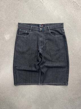 Vintage Y2K Red Diamond Baggy Contrast Stitch Jean Shorts - 38”